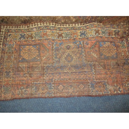 363 - 4 vintage Persian hand woven wool rugs, all in well used condition with some fraying and stains, and... 