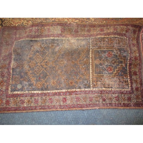 363 - 4 vintage Persian hand woven wool rugs, all in well used condition with some fraying and stains, and... 