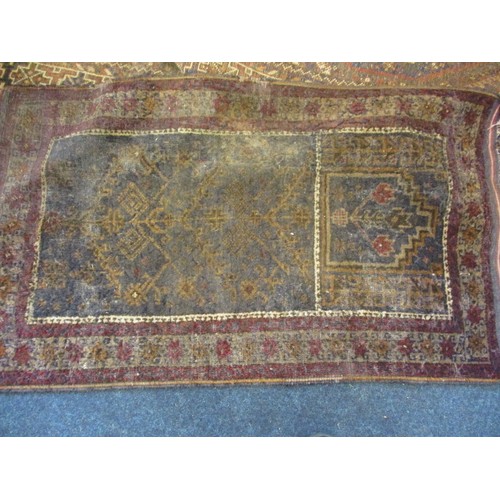 363 - 4 vintage Persian hand woven wool rugs, all in well used condition with some fraying and stains, and... 