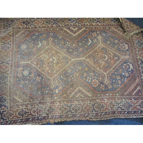 363 - 4 vintage Persian hand woven wool rugs, all in well used condition with some fraying and stains, and... 