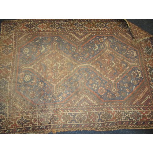 363 - 4 vintage Persian hand woven wool rugs, all in well used condition with some fraying and stains, and... 