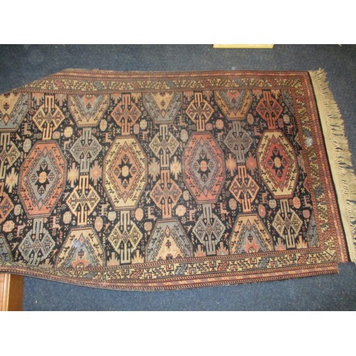 363 - 4 vintage Persian hand woven wool rugs, all in well used condition with some fraying and stains, and... 