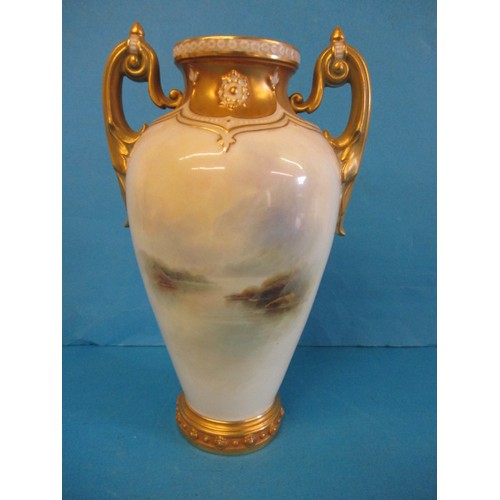 175 - A John Stinton Worcester vase decorated with Highland cattle, signed to left side, base having 4 dot... 