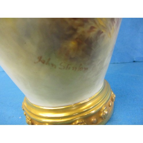 175 - A John Stinton Worcester vase decorated with Highland cattle, signed to left side, base having 4 dot... 