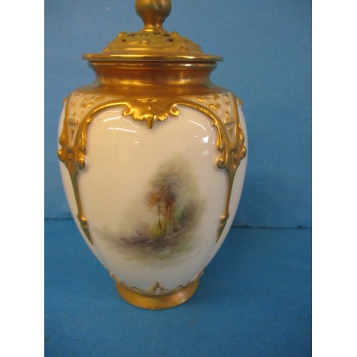 179 - A John Stinton Worcester covered pot decorated with pheasants on moorland , signed to right side, ba... 