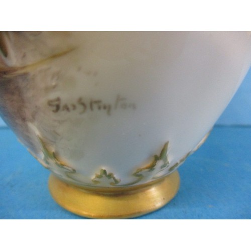 179 - A John Stinton Worcester covered pot decorated with pheasants on moorland , signed to right side, ba... 