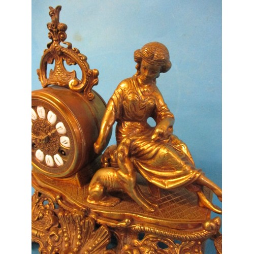 292 - A vintage continental gilt metal clock, striking on a bell, no key so not tested for function, appro... 