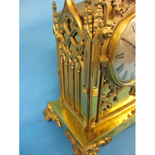 293 - A large brass cased fusee mantle time piece, approx. height 39cm, runs when wound, one side  panel l... 