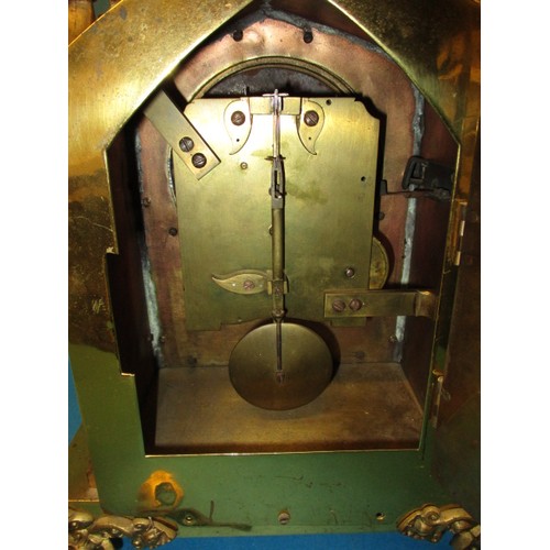 293 - A large brass cased fusee mantle time piece, approx. height 39cm, runs when wound, one side  panel l... 