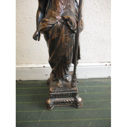 324 - A large patinated metal sculpture of female warrior, approx. height 122cm, in good condition with no... 