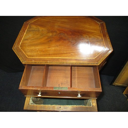 283 - An early 20th century work box with slide out basket and sectioned drawer, having age related marks ... 