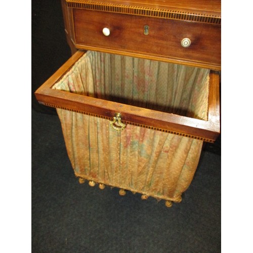 283 - An early 20th century work box with slide out basket and sectioned drawer, having age related marks ... 