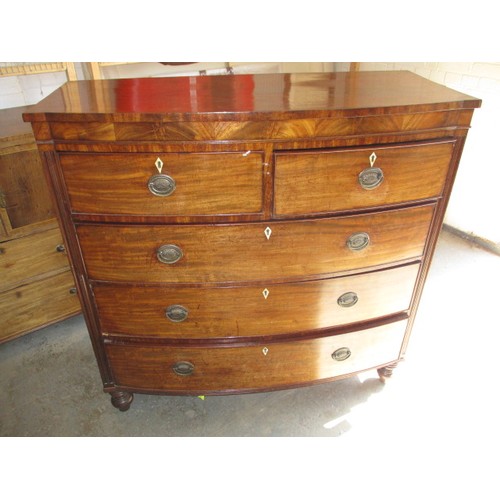 287 - A large 19th century bow fronted mahogany chest of 2 short over 3 long graduated drawers, approx. di... 