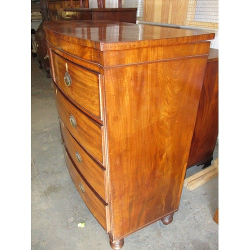 287 - A large 19th century bow fronted mahogany chest of 2 short over 3 long graduated drawers, approx. di... 