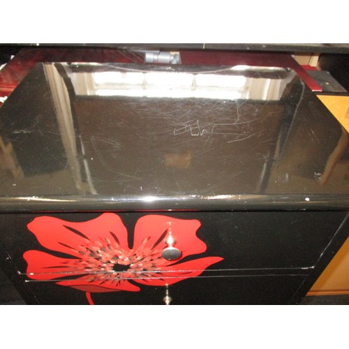 327 - A modern oriental style lacquered chest of 6 drawers with red floral decoration, approx. dimensions:... 