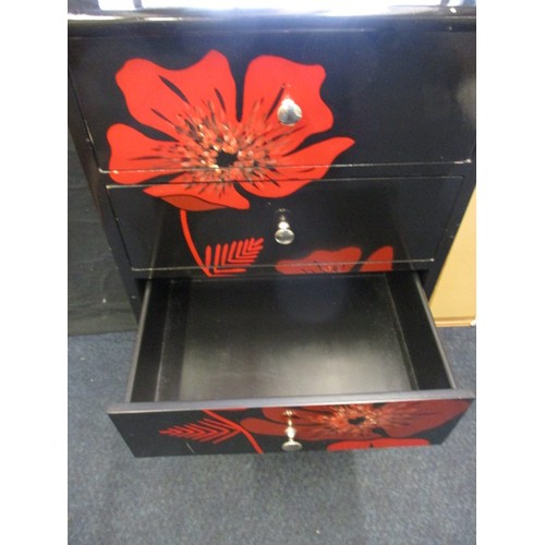 327 - A modern oriental style lacquered chest of 6 drawers with red floral decoration, approx. dimensions:... 