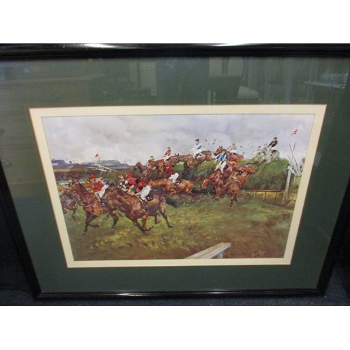 316 - A large canvas style print of the Grand National horse race, in glazed frame approx. outer frame siz... 