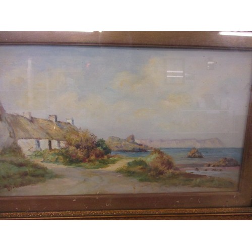 317 - A 19th century mixed media coastal scene in period gilt glazed frame, signed lower left, approx. siz... 