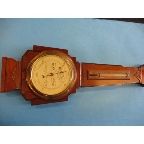 305 - An early 20th century American wood cased regulator style wall clock and a Short & Mason barometer, ... 