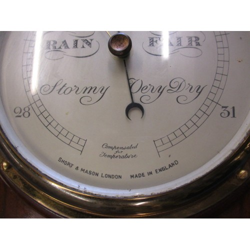 305 - An early 20th century American wood cased regulator style wall clock and a Short & Mason barometer, ... 