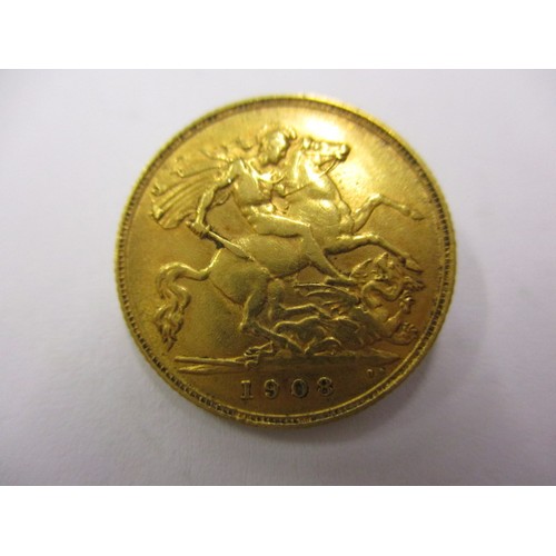 78 - An Edward VII gold half sovereign dated 1908, a good grade coin