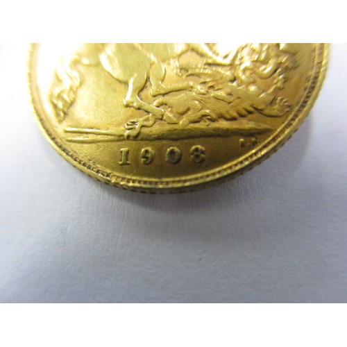 78 - An Edward VII gold half sovereign dated 1908, a good grade coin