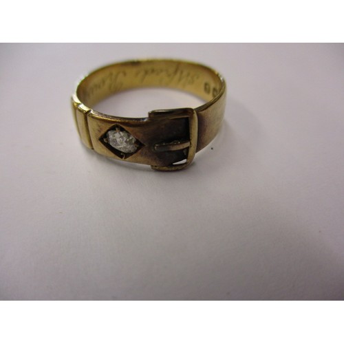 17 - A 19th century 18ct yellow gold Irish buckle ring, set with a single diamond, approx. ring size L1/2... 