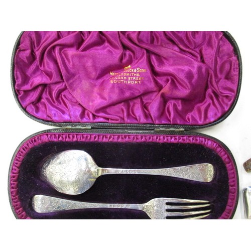 140 - A parcel of antique and later silver items, to include a Georgian toddy ladle, approx. weight of spo... 