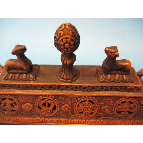 348 - A bronze temple style sensor pot, approx. length 19.5cm