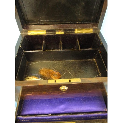 148 - A Victorian coromandel vanity box with contents of silver mounted jars and accessories, in good cond... 