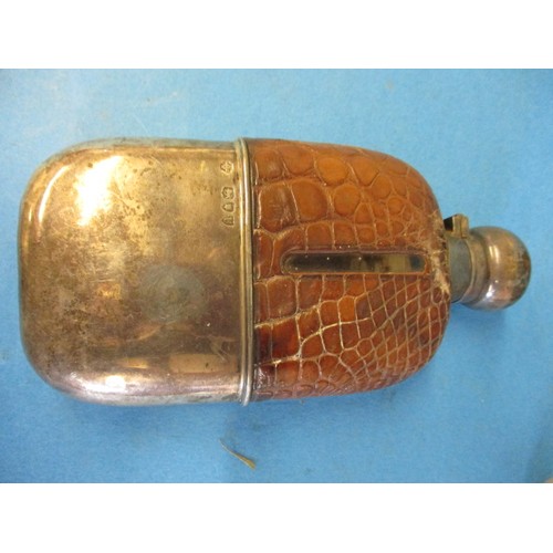 159 - 5 Victorian and later silver mounted items to include a watch stand, hip flask and a Doulton jar, al... 