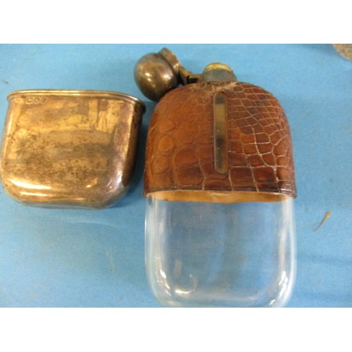 159 - 5 Victorian and later silver mounted items to include a watch stand, hip flask and a Doulton jar, al... 