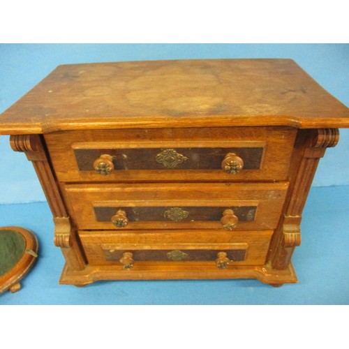 204 - An early 20th century 3 drawer desk top collectors chest, with contents to include military buttons ... 