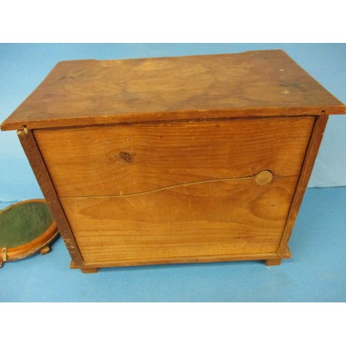 204 - An early 20th century 3 drawer desk top collectors chest, with contents to include military buttons ... 