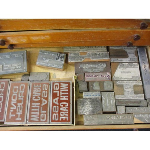 280 - Two vintage printers lead type cabinets with contents, in well used condition with age-related marks