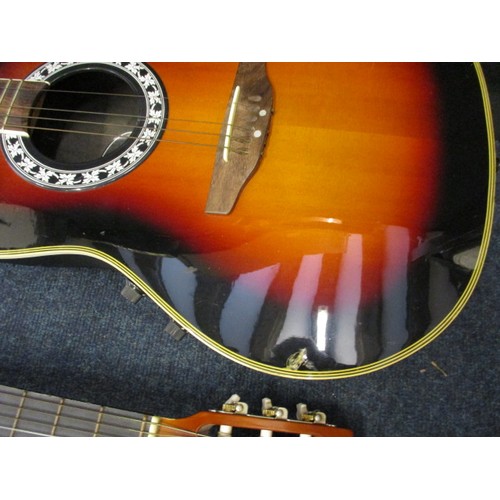 339 - 2 vintage acoustic guitars, an electric acoustic guitar and Ukulele. With age related use and wear, ... 