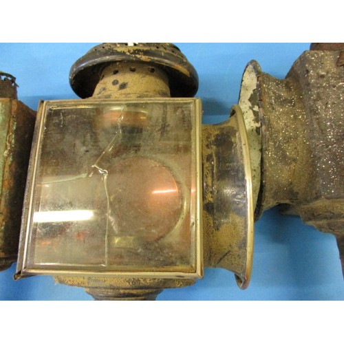 356 - 4 vintage carriage lamps. All having significant age related marks and rust