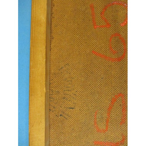 315 - A stylised abstract painting on board, signed lower right Wilson 65, the obverse marked for the Opus... 