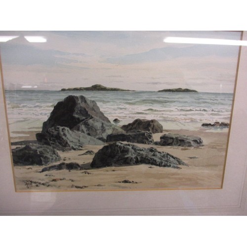 320 - Three framed watercolour beach scenes, each marked verso: B A Harding and of the Welsh coast