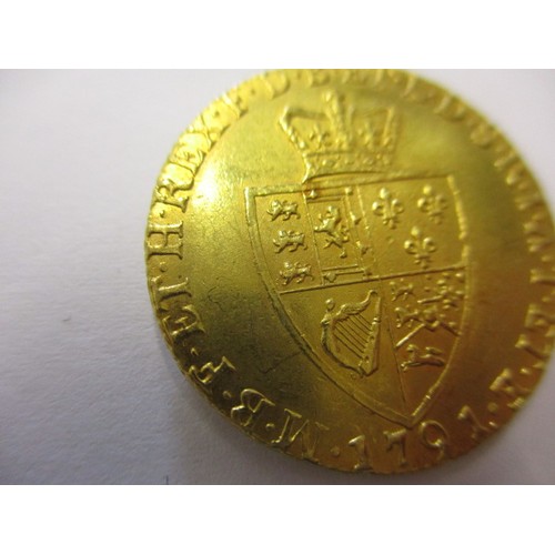 103 - A George III 1791 gold spade guinea in extra fine condition showing only light age-related marks, ap... 