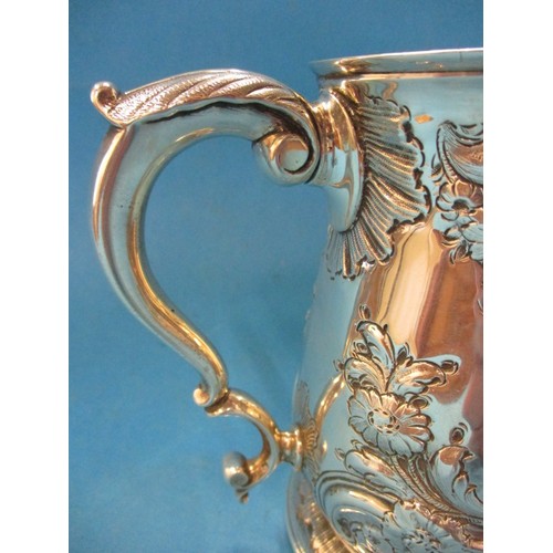 151 - A mid 18th century sterling silver tankard, London hallmark, approx. weight 344.7g, having a few sma... 