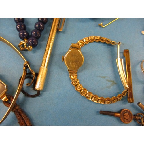 164 - A parcel of vintage costume jewellery, to include a gold ring and some silver items