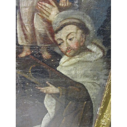 322 - A late 16th early 17th century? Religious scene oil on canvas, in later frame and having been mounte... 