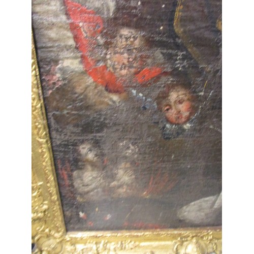 322 - A late 16th early 17th century? Religious scene oil on canvas, in later frame and having been mounte... 