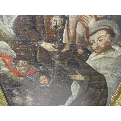 322 - A late 16th early 17th century? Religious scene oil on canvas, in later frame and having been mounte... 