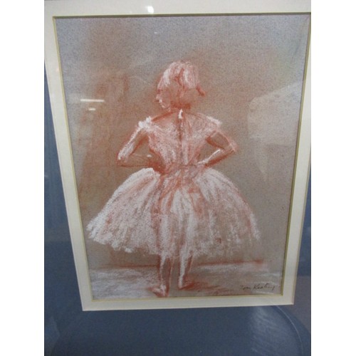 323 - A pastel and watercolour of a dancer, signer lower right Tom Keating, approx. image size 17x23cm