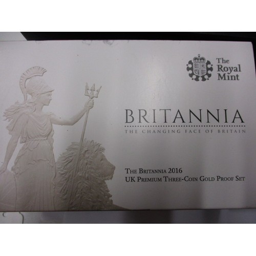 105 - A Royal Mint Premium Britannia Three Coin Gold Proof set, all in mint condition and with original pa... 