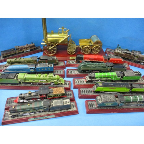 334 - A very large quantity of static model railway loco’s, some cast pewter and on plinths, some dust and... 