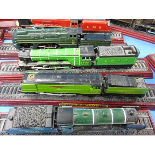 334 - A very large quantity of static model railway loco’s, some cast pewter and on plinths, some dust and... 