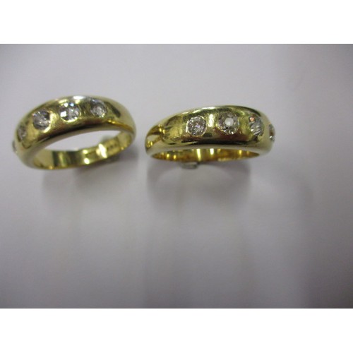 17 - A boxed pair of 18ct yellow gold 5 stone diamond rings, approx. weight 23.8g, made for twin boys 21s... 